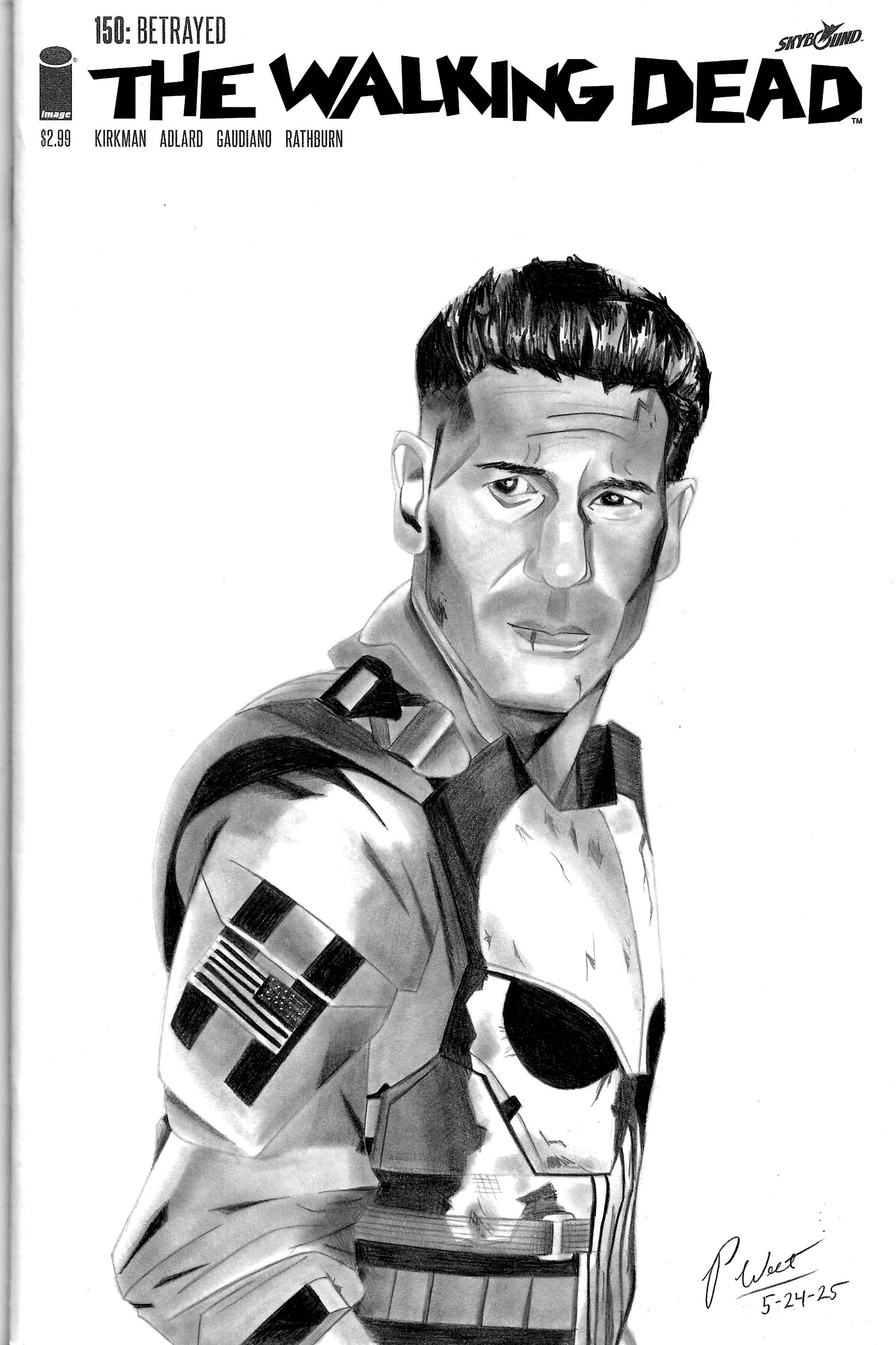 This is a sketch cover of the Punsher, drawn on a Walking Dead cover